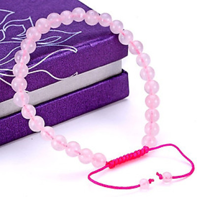 Vòng tay phong thủy đá thạch anh hồng thiên nhiên kết dây cotton phong cách Hàn Quốc