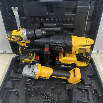 Bộ Combo Máy Khoan Đục Bê Tông, Máy Mài Và Máy Khoan Pin Dùng Pin 199V, 2 Pin 15Cell, Động Cơ Không Chổi Than, Bảo Hành 12 Tháng (Tặng kèm hộp đựng)