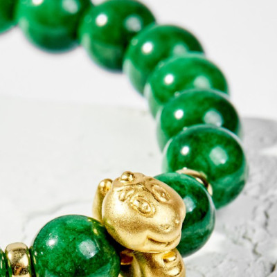 Vòng Tay Phong Thủy Nữ Đá Cẩm Thạch Sơn Thủy Phối Charm Tuổi Tỵ Bạc Mạ Vàng 24K (8mm) Mệnh Mộc, Hỏa Ngọc Quý Gemstones