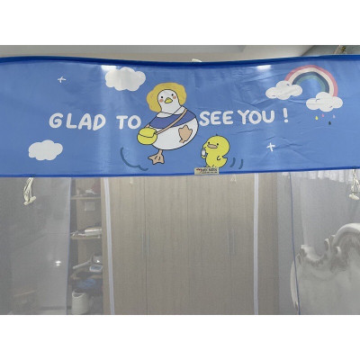 Màn Chụp , Mùng Chụp Đỉnh Vuông Cao Cấp Mộc Miên - Kích Thước 1,6mx2m ( Trắng Viền Xanh )