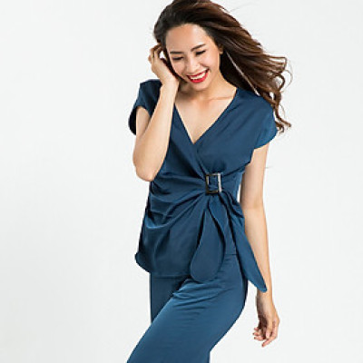 Áo Thắt Eo Áo Kiểu Đẹp Thời trang thiết kế Hity TOP089 (Xanh Thủy Thủ Sailor)