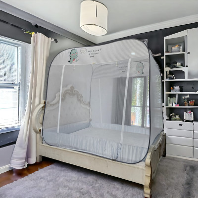 Màn Chụp , Mùng Chụp Cao Cấp Mộc Miên Đỉnh Vuông - Kích Thước 1,8mx2m ( Xám Khủng Long )