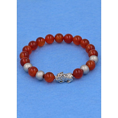 Chuỗi đeo tay đá vân rồng đỏ 8 ly - cẩn Tỳ Hưu inox bạc VVROTHTB8 - hợp mệnh Hỏa, mệnh Thổ