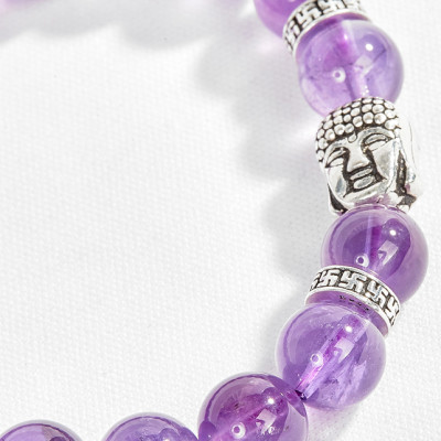 Vòng đá thạch anh tím thiên nhiên phối charm phật bạc Ngọc Quý Gemstones