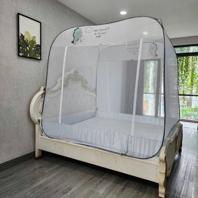 Màn Chụp , Mùng Chụp Cao Cấp Mộc Miên Đỉnh Vuông - Kích Thước 1,6mx2m ( Xám Khủng Long )