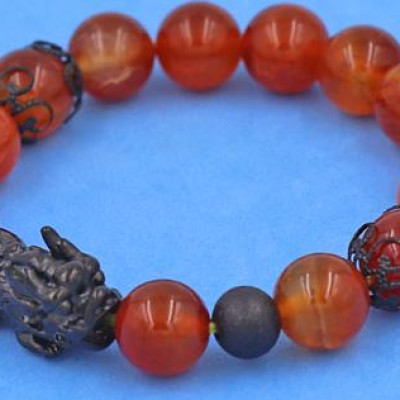 Chuỗi tay Tỳ Hưu inox VVROTHTRHKHB10 - Chuỗi đeo tay Đá Vân Rồng Đỏ size 10 ly - hợp mệnh Hỏa, mệnh Thổ