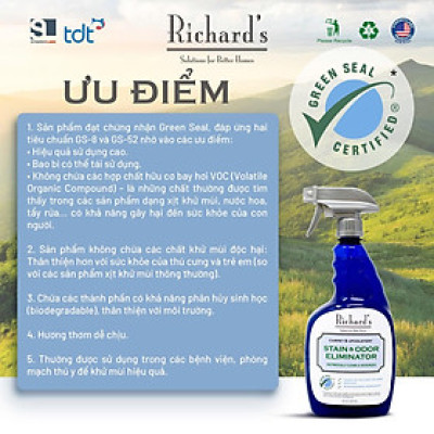 (ODOR SPRAY) XỊT KHỬ MÙI VÀ TẨY VẾT BẨN RICHARD’S STAIN & ODOR ELIMINATORS CHO THÚ CƯNG [CHAI 946ML]