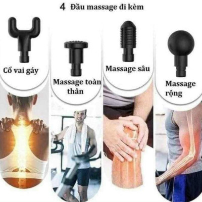 Súng Massage Cầm Tay, Máy Massage Cổ Vai Gáy, Toàn Thân, 4 Đầu 6 Cấp Độ, Máy Massage Đa Năng
