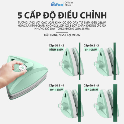 Bộ Lau Kính 2 Mặt Nam Châm Thông Minh MIFAN - Làm sạch cửa kiếng hai mặt nhà cao tầng chung cư - Nút điều chỉnh lực hút - Hàng chính hãng