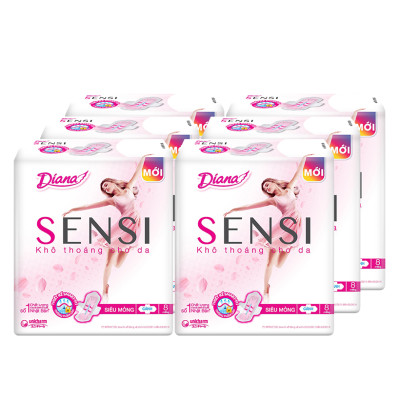 Combo 6 Băng vệ sinh Diana Sensi Siêu Mỏng Cánh (Gói 8 miếng)