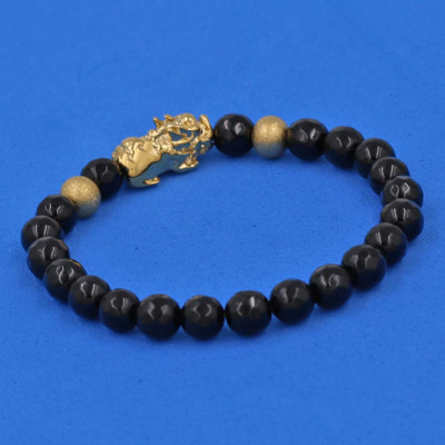 Vòng tay đá Thạch Anh Đen cắt giác 6 ly cẩn Tỳ Hưu inox vàng VTAEGTHHBV6 - hợp mệnh Mộc, mệnh Hỏa