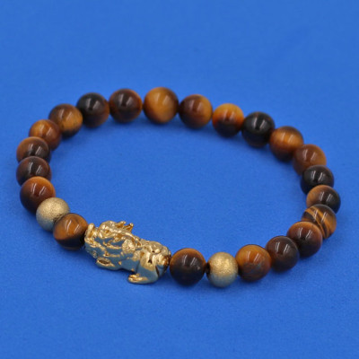 Vòng đeo tay đá Mắt Hổ vàng đen 6 ly cẩn Tỳ Hưu inox vàng VMHVETHHBV6 - hợp mệnh Thổ, mệnh Kim