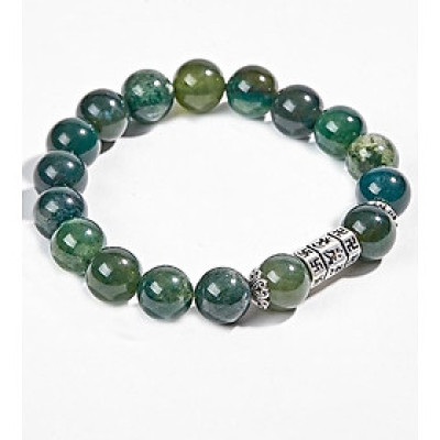 Vòng Đá Chalcedony Phối Charm Lục Tự Lục Giác (10mm) 