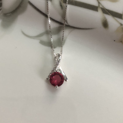 Bộ dây chuyền liền mặt trang sức bạc Ý S925 Bạc xinh Huệ Ngân- Giọt sương PP1712 ĐỎ