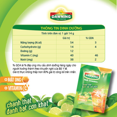 Combo 5 hộp Trà chanh hòa tan DAWNING từ bột chanh nguyên chất và mật ong giúp giải khát 280g/hộp (hộp 20 gói)