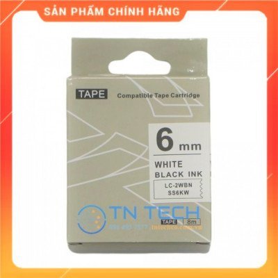 Nhãn in TEPRA - EPSON LC-2WBN (SS6KW) – Chữ đen nền trắng 6MM X 8M  - Dùng cho máy in nhãn TEPRA - EPSON [Hàng nhập khẩu]
