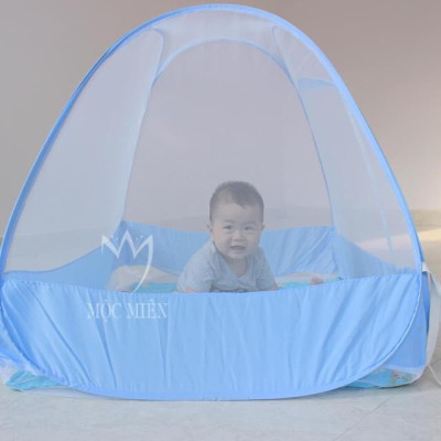 Màn Chụp , Mùng Chụp Cao Cấp Mộc Miên - Màn Chụp Em Bé Trắng Viền Xanh ( Hà Nội )