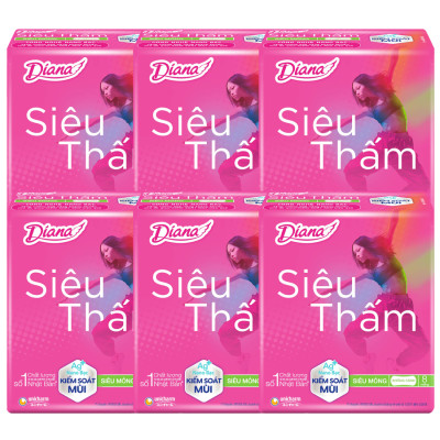 Combo 6 Băng Vệ Sinh Diana Siêu Thấm Siêu Mỏng Không Cánh (Gói 8 Miếng)