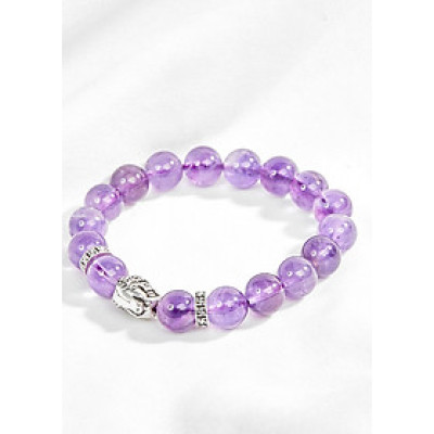 Vòng đá thạch anh tím thiên nhiên phối charm phật bạc Ngọc Quý Gemstones