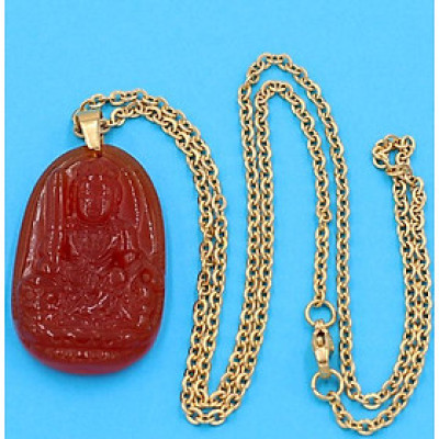 Dây chuyền mặt Văn Thù Bồ Tát - thạch anh đỏ 3.6cm DIVTOB3 - dây inox - tuổi Mão