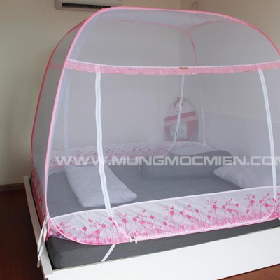 Màn chụp , Mùng chụp cao cấp Mộc Miên đỉnh rộng kích thước 1,2mx2m - Trắng Viền Hồng ( Hà Nội )