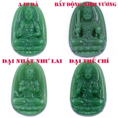 Mặt dây chuyền Phật Đại nhật như lai đá xanh 2.2 x 3.6cm ( size trung ) kèm vòng cổ dây dù xanh lá + móc inox, Phật bản mệnh