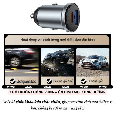 Tẩu củ sạc nhanh 35W cho xe hơi ô tô PD3.0 Type- C + USB-A QC3.0 hiệu WIWU Nano Lite cho iphone 17 16 15 14 13 12 iPad Vivo Oppo samsung cho Macbook - hàng nhập khẩu