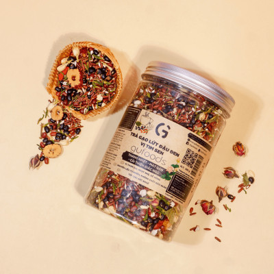 Trà gạo lứt đậu đen vị Tim sen GUfoods (hũ 500g) - Thư giãn tinh thần, Thanh nhiệt, Mát gan, Cải thiện giấc ngủ, Thanh lọc cơ thể