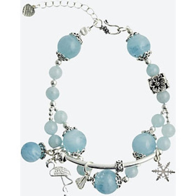 Vòng tay đá hải lam ngọc charm hồng hạc Ngọc Quý Gemstones