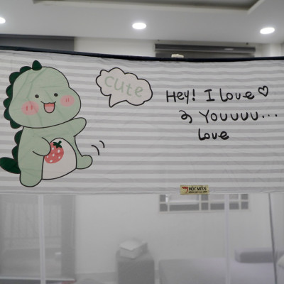 Màn Chụp , Mùng Chụp Đỉnh Vuông Cao Cấp Mộc Miên - Hoạ Tiết Xám Khủng Long ( Hình thật )