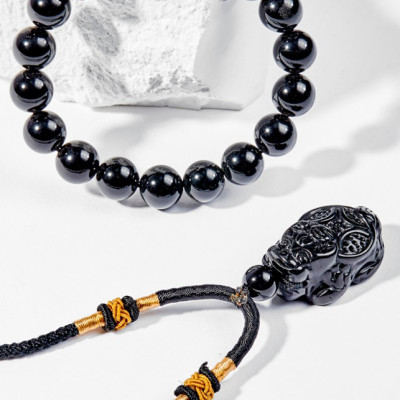Mặt Dây Chuyền Phong Thủy Đá Obsidian Long Qui Mệnh Thủy, Mộc Ngọc Quý Gemstones