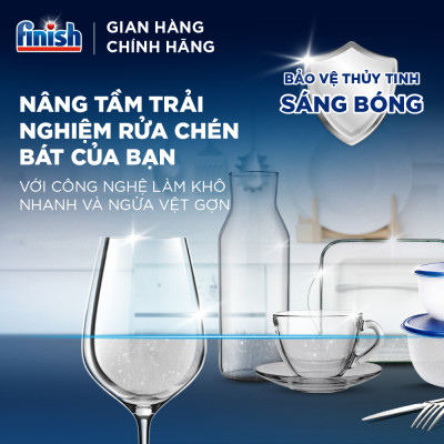 Combo Finish tiện lợi 4: Hộp 100 Viên Rửa Bát Essential + Nước Làm Bóng Finish 500ml + Dung dịch vệ sinh máy