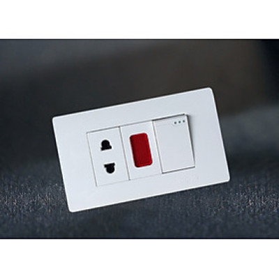 Bộ Ổ Cắm 2 Chấu+Đèn Báo + Công Tắc Đơn một Chiều