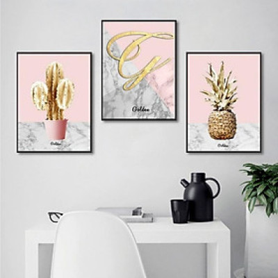 BỘ 3 TRANH TREO TƯỜNG TÔNG HỒNG NHẸ NHÃN, SANG TRỌNG, PHONG VẠN PHÁT PVP-DC301