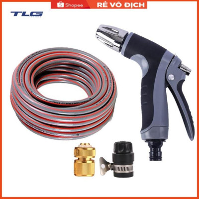 Bộ dây và vòi xịt tăng áp rửa xe tưới cây 7-10M(cút đồng nối nhựa đen) 206817
