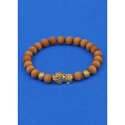 Chuỗi đeo tay Gỗ Hoàng Đàn 6 ly cẩn Tỳ Hưu inox vàng VGHDTHHBV6