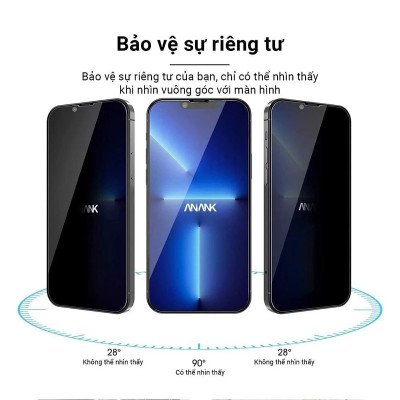 Kính cường lực chống nhìn trộm dành cho iPhone 16, iPhone 16 Pro, iPhone 16 Plus, iPhone 16 Pro Max hiệu ANANK Privacy chống vỡ, chống xước cao cấp - Hàng chính hãng