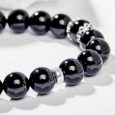 Vòng Tay Phong Thủy Đá Obsidian Phối Charm Cung Hoàng Đạo Cự Giải (8mm) Mệnh Thủy, Mộc Ngọc Quý Gemstones