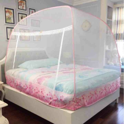 Màn Chụp , Mùng Chụp Cao Cấp Mộc Miên Đỉnh Rộng - Kích Thước 1,8mx2m Hoạ Tiết Hoa Lá Trắng Viền Hồng ( Hà Nội )