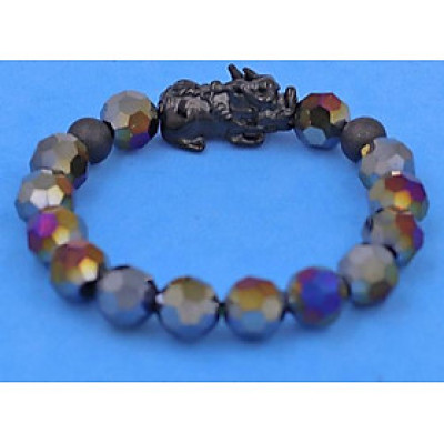 Chuỗi tay Pha Lê Xanh Đen cắt giác 10 ly Mix Tỳ Hưu inox 2 bi - Chuỗi tay thời trang phong thủy