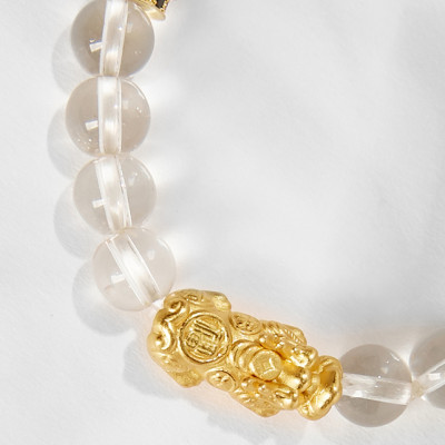 Vòng tay đá thạch anh trắng mix tỳ hưu bọc vàng 24k Ngọc Quý Gemstones 