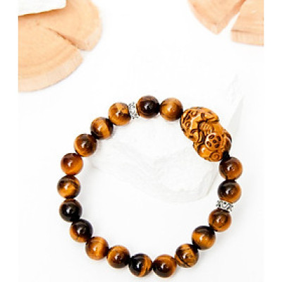 Vòng tay đá thạch anh mắt hổ vàng nâu phối tỳ hưu đá mệnh thổ, kim - Ngọc Quý Gemstones