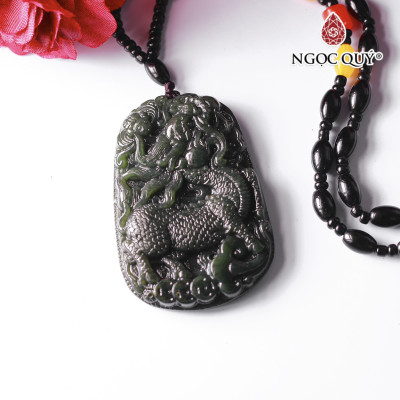 Mặt dây chuyền kỳ lân đá ngọc hòa điền 32x52x8mm mệnh mộc, mệnh hỏa - Ngọc Quý Gemstones