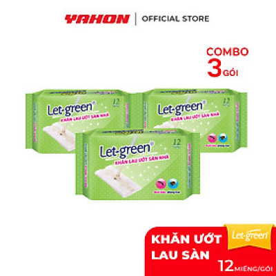 Combo Bao Khăn Giấy Ướt Lau Sàn Nhà LET-GREEN, 12 Miếng/Bao