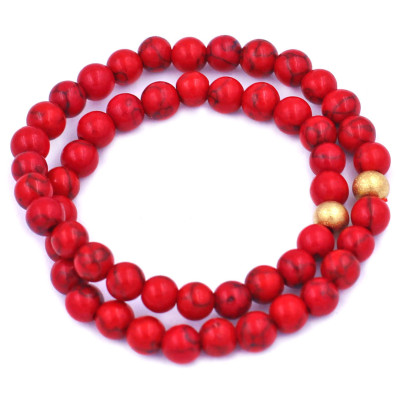 [Mệnh Hỏa, Thổ] Vòng Chuỗi Đôi 6 Ly San Hô Đỏ Sọc Charm Bi Inox VSHOSHBD