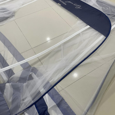 Màn Chụp ,Mùng Chụp Cao Cấp Mộc Miên Đỉnh Vuông - Kích Thước 1,6mx2m ( Xanh Xám 3 Đường Kẻ )