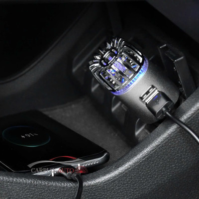 Máy Tạo Ion Âm Lọc Không Khí Cho Xe Ô Tô Tích Hợp Hai Cổng Sạc USB – Lọc Bụi, Khử Mùi Hôi Hiệu Quả