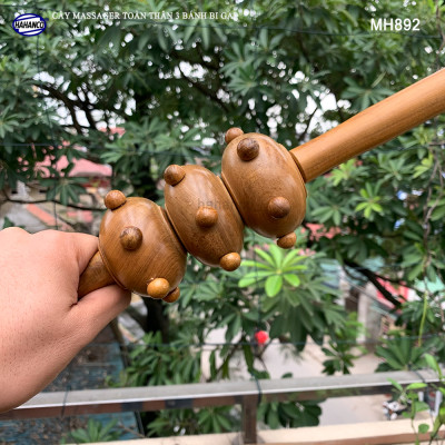 Cây lăn Massage toàn thân 3 bánh bi gai bằng gỗ Bách Xanh thơm (MH892) chăm sóc sức khỏe - giảm căng thẳng mệt mỏi