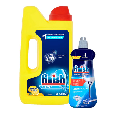 Combo 2 Cho Người Mới Bắt Đầu: Bột Rửa Chén Hương Chanh Lemon Classic Power Powder Lemon Sparkle 1Kg + Nước Làm Bóng Rinse & Shine 