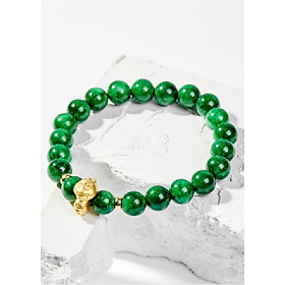 Vòng Tay Phong Thủy Nữ Đá Cẩm Thạch Sơn Thủy Phối Charm Tuổi Tỵ Bạc Mạ Vàng 24K (8mm) Mệnh Mộc, Hỏa Ngọc Quý Gemstones